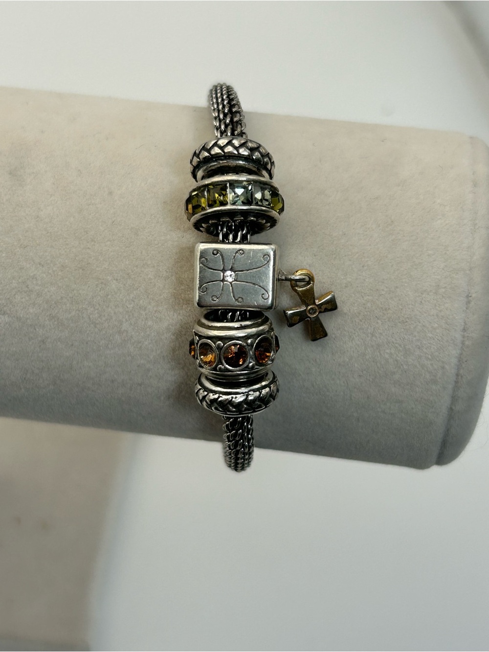 Brighton Beverly Glam Holiday Bracelet 8" Mesh Chain Cross Charm Cube 4 Spacers - Picture 6 of 11